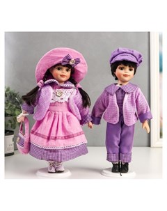 Кукла коллекционная парочка набор 2 шт Тася и миша в сиреневых нарядах 30 см Nnb