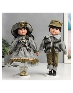 Кукла коллекционная парочка набор 2 шт Марина и паша в нарядах в зелёную полоску 30 см Nnb