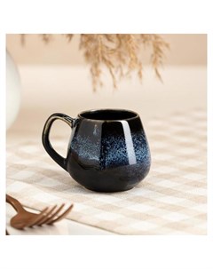 Чашка кофейная Бочка глазурь матовая чёрно голубая 70 мл Керамика ручной работы