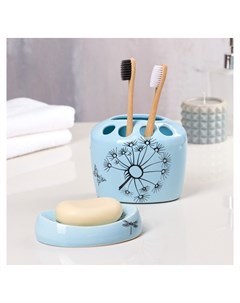 Набор для ванной Одуванчики 2 предмета голубой деколь Керамика ручной работы