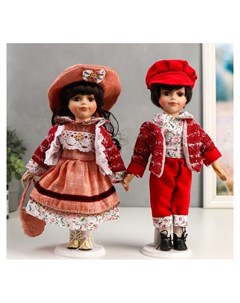 Кукла коллекционная парочка набор 2 шт Наташа и олег в розово бордовых нарядах 30 см Nnb