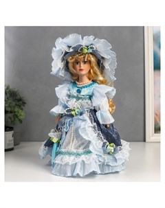 Кукла коллекционная керамика Леди анна в сине голубом платье 30 см Nnb