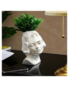 Кашпо Голова девушки под белый мрамор 20 см Керамика ручной работы