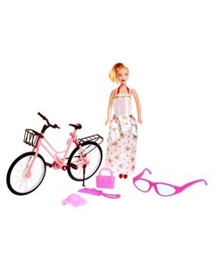 Кукла модель Стефани на вело прогулке с велосипедом очками и аксессуарами Nnb