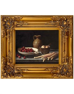 Репродукция картины клубника яйца белая спаржа и кувшин на столе золотой 34x39x4 см Object desire