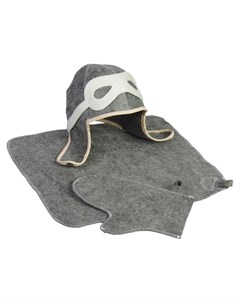 Набор для бани Летчик серый шапка коврик рукавица Nnb