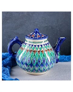 Чайник Риштан сине зелёный орнамент 1 6 л Риштанская керамика