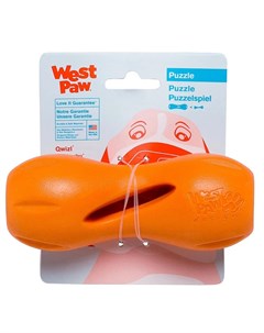Игрушка под лакомства Qwizl Гантеля для собак S 14х6см оранжевая West paw zogoflex