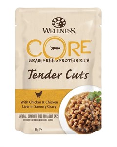 Пауч Wellness Tender Cuts Нарезка из курицы с печенью в соусе для кошек 85гр Core