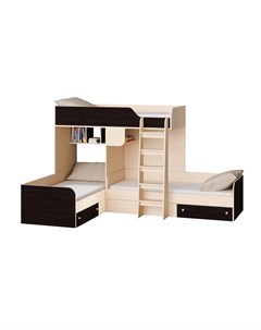 Кровать двухъярусная трио дуб молочный венге коричневый 281 5x194 2x169 см Рв-мебель