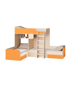 Кровать двухъярусная трио дуб молочный оранжевый оранжевый 281 5x194 2x169 см Рв-мебель