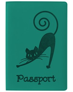 Обложка для паспорта мягкий полиуретан Кошка бирюзовая 237616 Staff