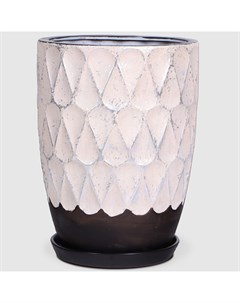 Горшок керамический для цветов бежевый серебристый 32 5 см с поддоном Qianjin