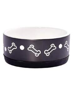 Миска для собак нескользящая с косточками 400мл черно белая Керамикарт