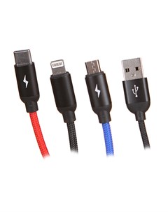 Аксессуар Three Primary Colors 3 in 1 Cable USB Lightning MicroUSB Type C 3 5A 30cm Black CAMLT ASY0 Baseus