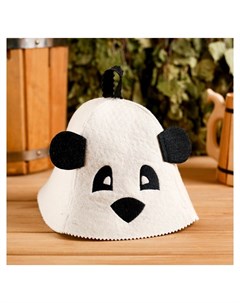 Колпак для бани шапка с детской термопечатью Панда с ушками войлок 100 шерсть Добропаровъ