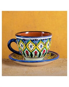 Чайная пара 0 25л риштанская керамика синяя Шафран