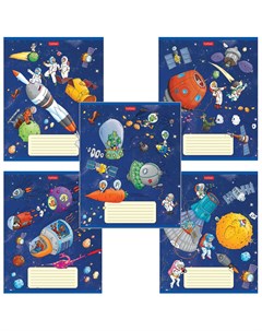 Тетрадь 18 л клетка обложка картон Космическое приключение 5 видов в спайке 18т5в1 Hatber