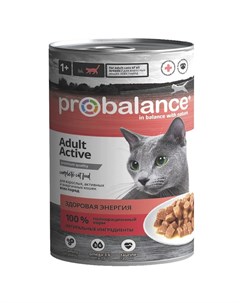 Active полнорационный влажный корм для кошек с высокой активностью с курицей кусочки в соусе в консе Probalance