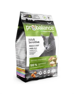 Sensitive полнорационный сухой корм для кошек с чувствительным пищеварением с курицей и рисом 400 г Probalance