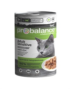 Sensitive полнорационный влажный корм для кошек с чувствительным пищеварением с курицей кусочки в со Probalance