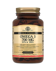 Двойная Омега 3 полезные жировые кислоты 700 мг 30 капсул Жиры и жирные кислоты Solgar