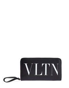 Кожаное портмоне на молнии с контрастным принтом VLTN Valentino garavani