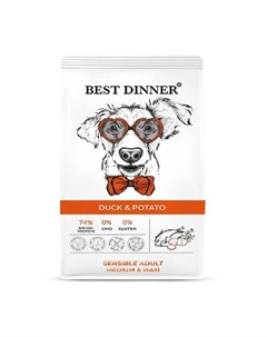 Сухой корм с уткой и картофелем для собак средних и крупных пород с чувствительным пищеварением 3 кг Best dinner