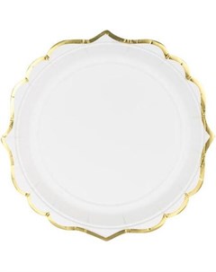 Тарелка одноразовая белая с золотым ободком 18 5 см х 6 шт Party deco