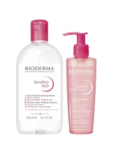 Набор мицеллярная вода 500 мл очищающий гель 200 мл Sensibio Bioderma