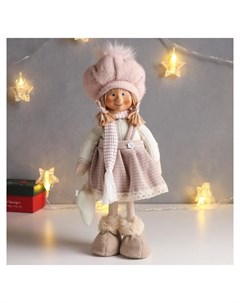Кукла интерьерная Малышка с хвостиками в сарафане и розовой шапке с сердцем 37 5 см Nnb