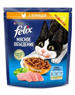 Сухой корм для кошек Мясное объедение курица 600гр Felix