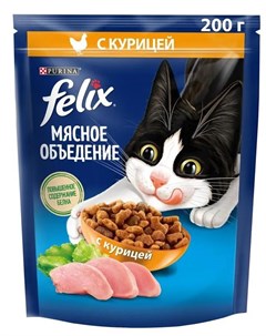 Сухой корм для кошек Мясное объедение курица 200гр Felix