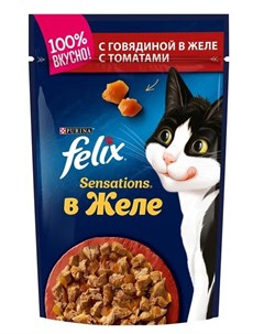 Влажный корм для кошек Sensations в желе говядина томат 85гр Felix