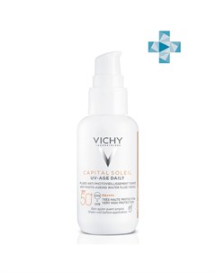 Невесомый солнцезащитный флюид для лица против признаков фотостарения UV Age Daily SPF 50 тонирующий Vichy