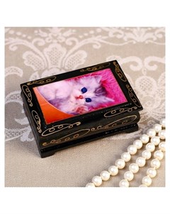Шкатулка Белый котенок на розовом пледе 6 9 см лаковая миниатюра Nnb