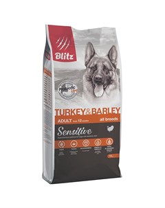 Корм для собак turkey barley all breeds adult с индейкой и ячменем сух 15кг Blitz