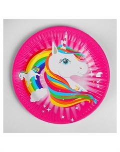 Тарелка бумажная Единорог и радуга набор 6 шт Страна карнавалия