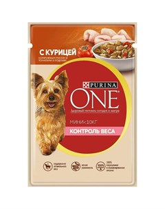 Влажный корм МИНИ Контроль веса для взрослых собак мелких пород с курицей коричневым рисом и томатам Purina one