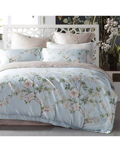 Комплект постельного белья евро 300TC цветы на голубом Pappel
