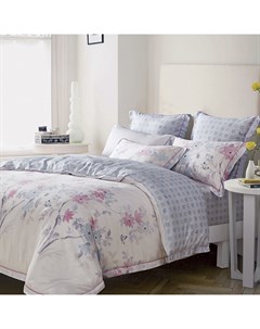 Комплект постельного белья евро белый с цветочным узором Pappel