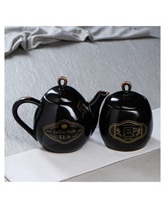 Чайный набор Петелька чайник 1 3 л и сахарница 0 8 л черная глазурь чай бронза Керамика ручной работы