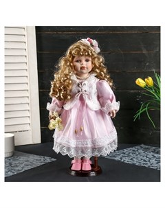 Кукла коллекционная Машенька в нежно розовом платье с букетом Кнр игрушки