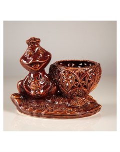 Конфетница Лягушка коричневая резка Керамика ручной работы