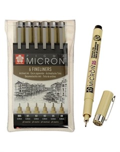 Ручка капиллярная набор Pigma Micron 6 штук 0 2 0 25 0 3 0 35 0 45 0 5 Sakura