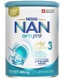 3 Optipro Сухая молочная смесь для роста иммунитета и развития мозга с 12 месяцев 400гр Nan