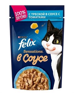 Влажный корм для кошек Sensations в соусе треска томаты 85гр Felix