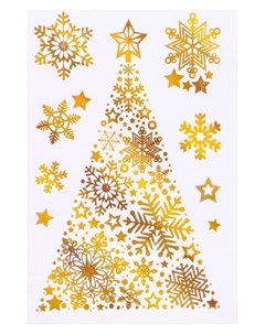 Набор наклеек Новогодняя ёлочка золотая голографическая фольга снежинки 16 7 х 24 6 см Фда-card