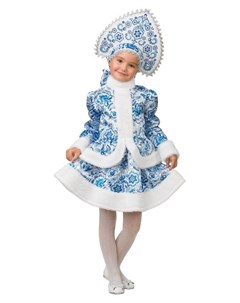 Карнавальный костюм Снегурочка бело голубые узоры размер 34 рост 134 см Batik