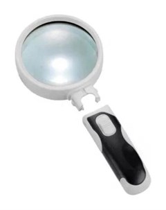 Лупа ручная круглая 10x 50 мм с подсветкой 2 LED черно белая 77350B Kromatech